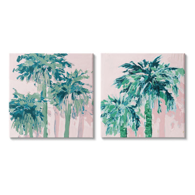 " Abstract Palms On Pink " by Jane Slivka 2 - Pieces