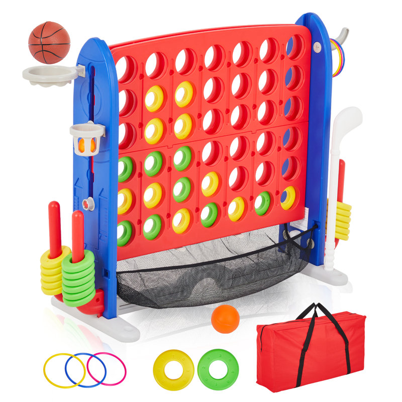 Ensemble de jeux géant 4 en ligne avec hauteur réglable, mini-basketball, golf et jeu de lancer d'anneaux, multicolore