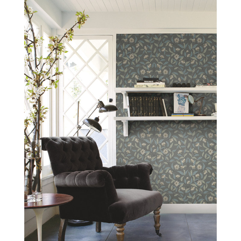 Papier peint floral Helghi, Gris anthracite