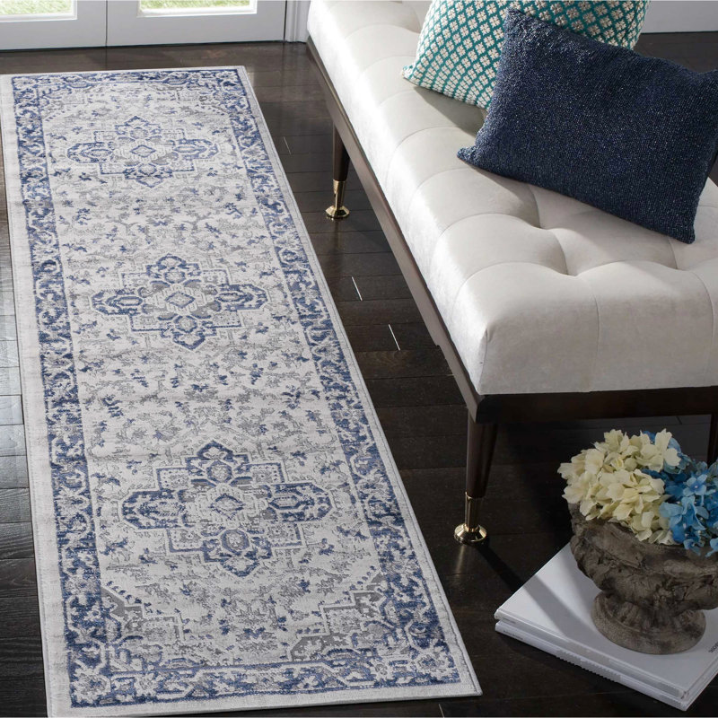 2X8 Area Rug, Easy Maintenance, Dining Room Rug Blue/Grey/, Non-Shedding, Study, Runner 2'2" x 8'1"