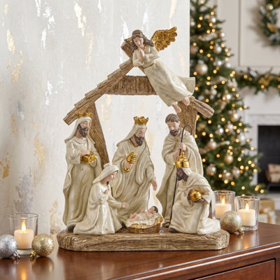 13" Resin Creche With Nativity