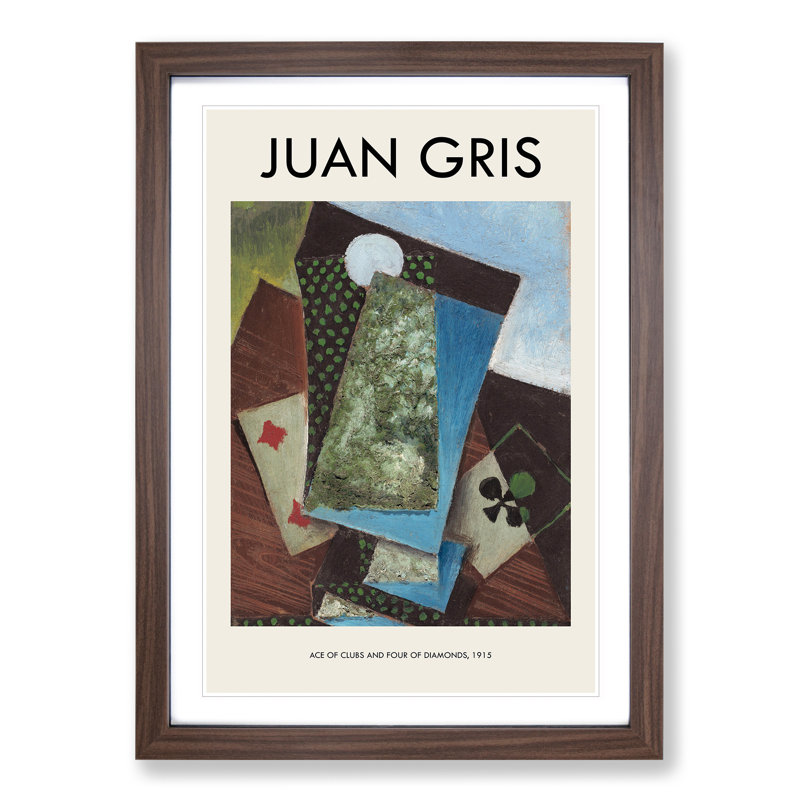 Playing Cards Print by Juan Gris - Picture Frame Painting, 36cm H x 27cm W x 2cm D, Walnut Framed
