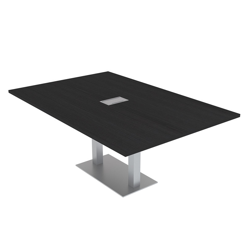 Table de conférence rectangulaire avec base en métal double | Unité électrique, Cyprès noir, Argent argent, L 72 po x l 48 po