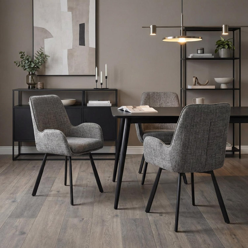 Fabric Upholstered Metal Armchair, Grey