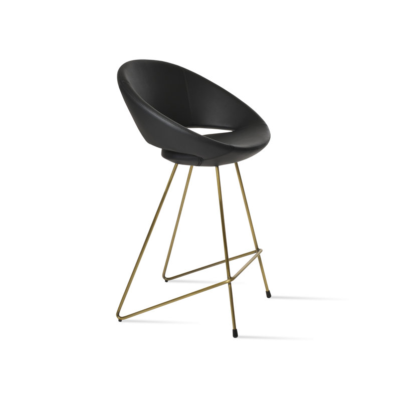 Tabouret de bar et de comptoir Crescent Cattelan, Similicuir gris, Laiton, Tabouret de comptoir (siège d'une hauteur de 24 p