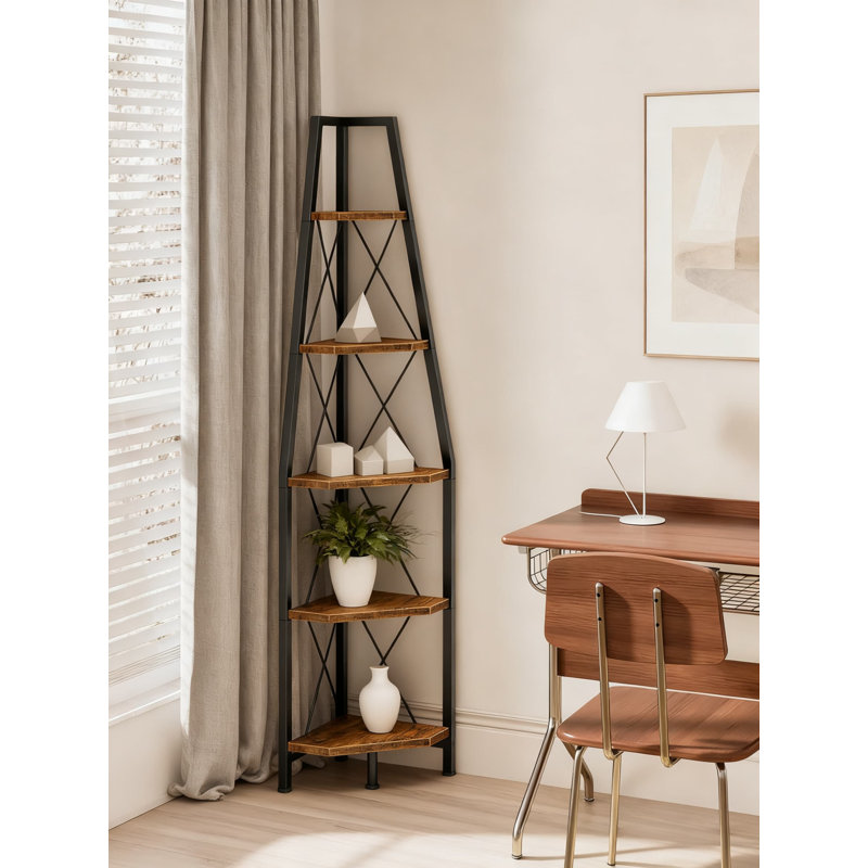 5-Tier Corner Shelf, Space-Saving Storage Rack With Metal Frame, Multi-Purpose Display Stand For Living Room, Bedroom, Office, And Bathroom Organization