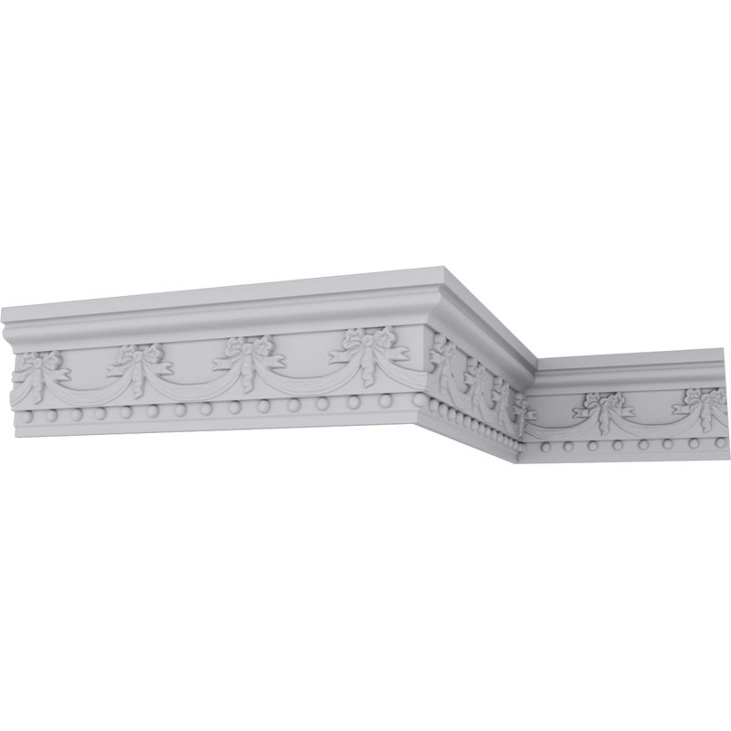 White Polyurethane Federal Swag & Bow Crown Moulding 94.5"