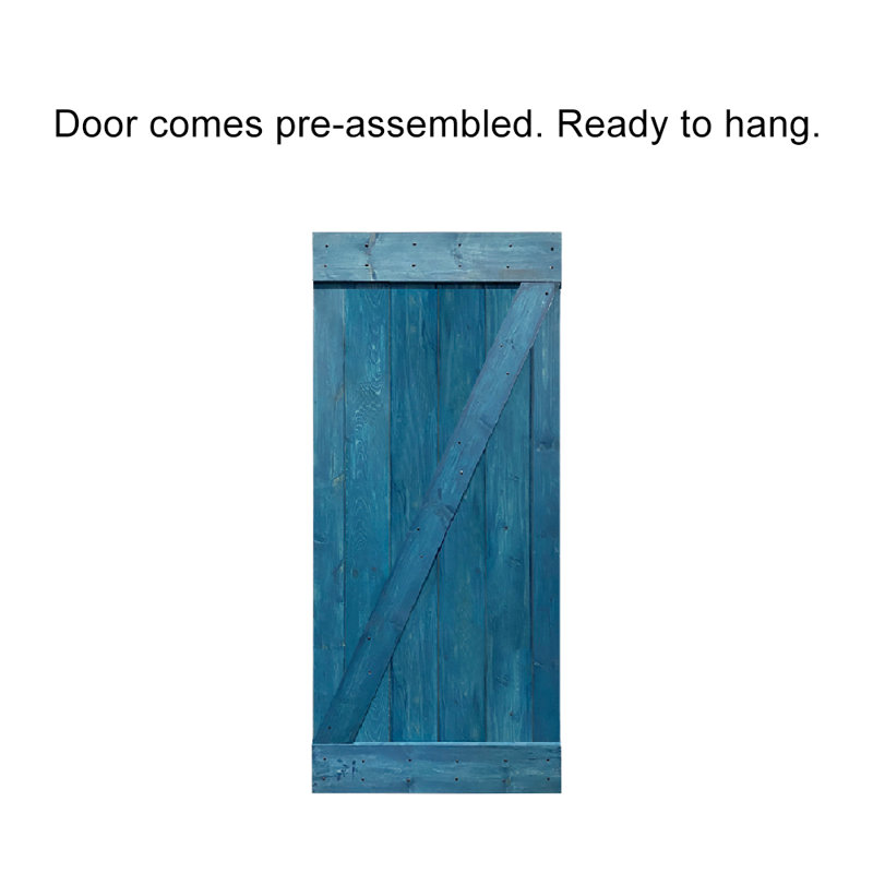 Porte de grange à panneaux en bois et métal Z Series sans trousse de quincaillerie d'installation, 38 po x 84 po, Bleu océan