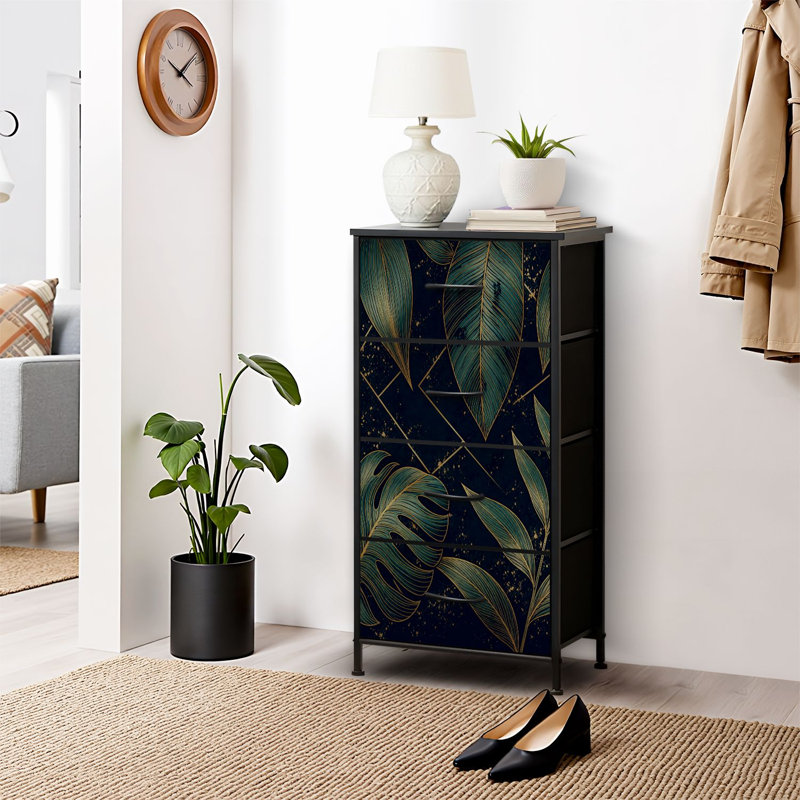 4 Drawer Dresser for Bedroom, Narrow Chest of Drawers, Wooden Top and Study Iron Frame 18"x37.5"-(WxH)