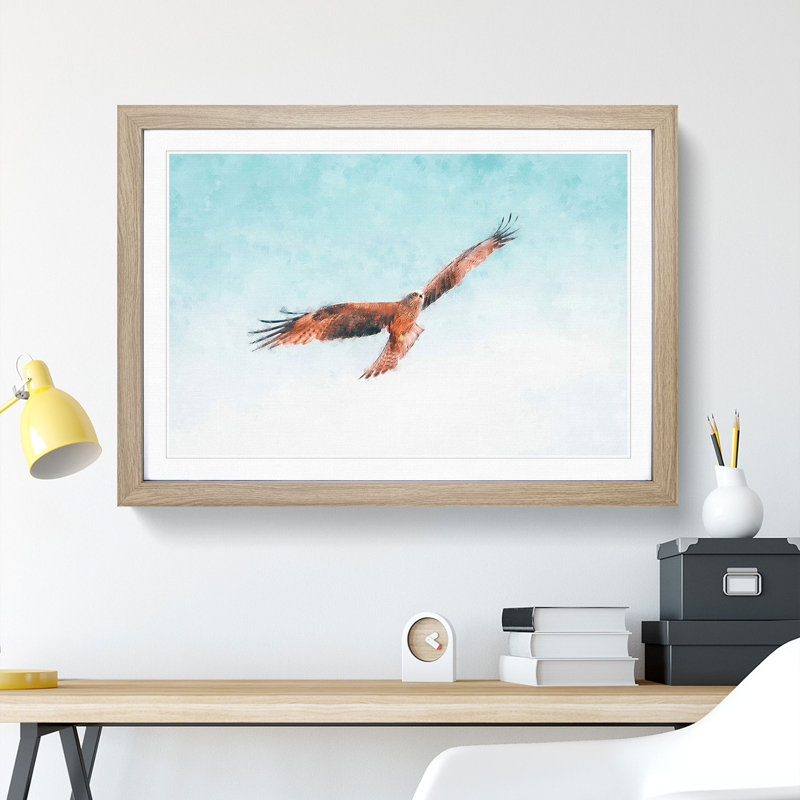 Black Kite Bird Painting - Single Picture Frame Print on MDF, Oak, 24cm H x 33cm W x 2cm D