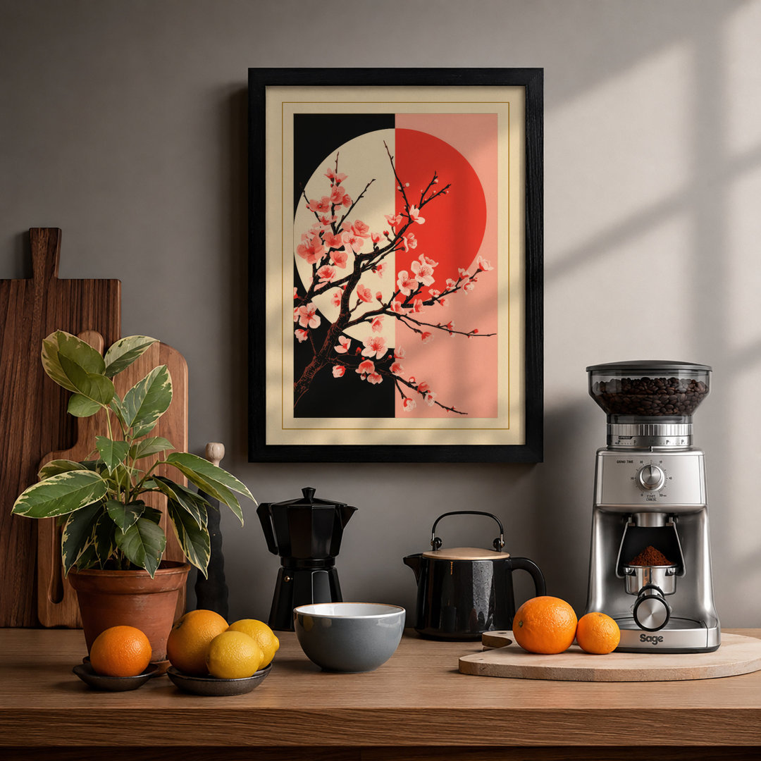 Moonlit Cherry Blossom Japandi - Framed Print