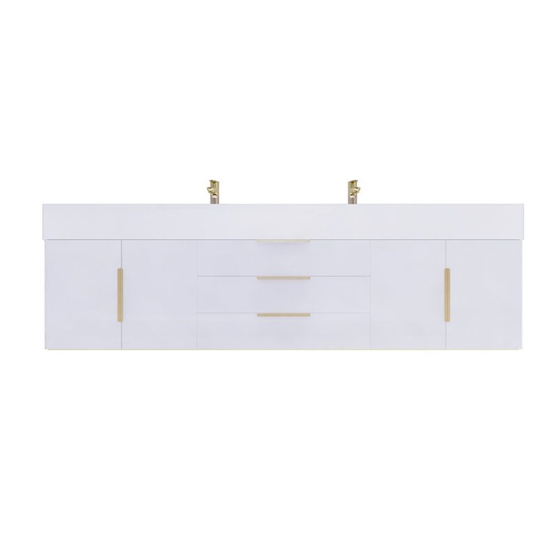 Ensemble de meuble-lavabo mural double l 72 "Glasgow, Blanc très luisant