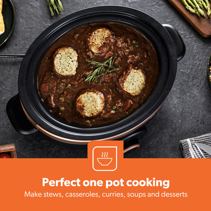 GEEPAS Slow Cooker 3 Heat Settings Auto Mode Removable Non-Stick Pot Tempered Glass Lid, 6.5L