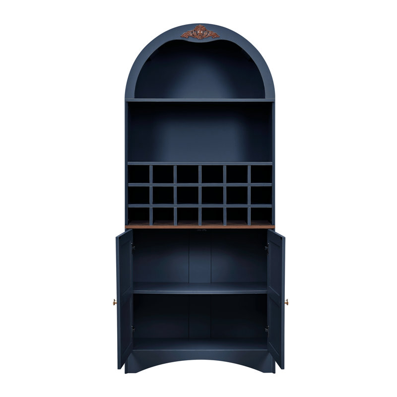 Armoire arquée en bois avec support à vin amovible et tablettes réglables, Bleu