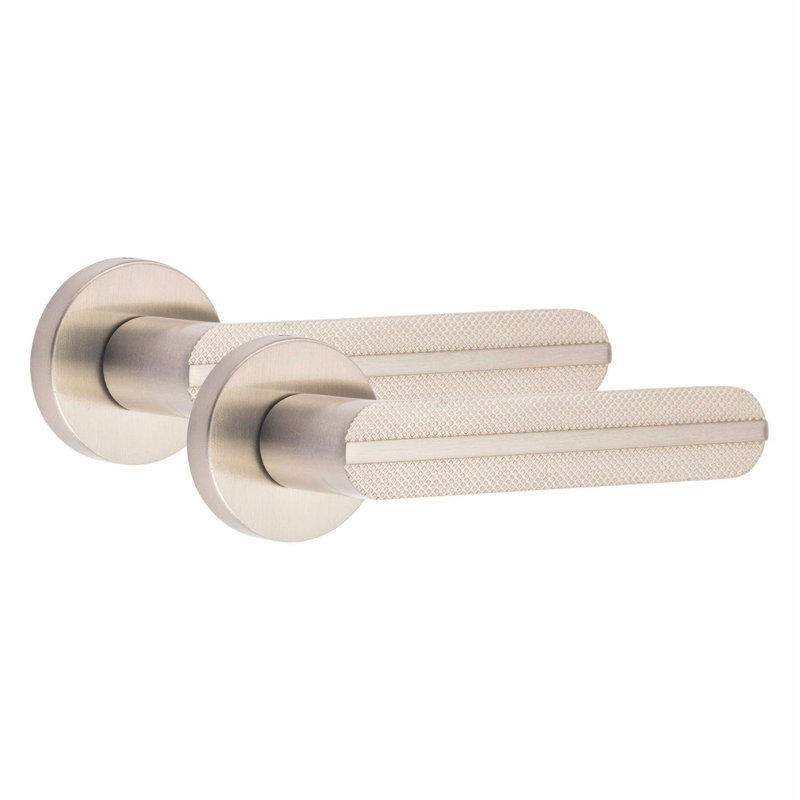  Modern Lima Knurled Euro Lock Door Handles in Satin Nickel Finish with 70mm Key and Thumbturn Barrell