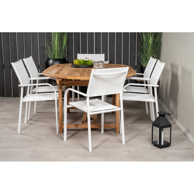 Baek 6 - Person Teak Solid Wood Patio Dining Set Extendable Rectangular Table