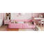 Lit plateforme tapissier simple avec garde-corps et station de charge, rose