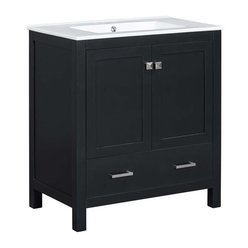 Meuble-lavabo 30 po avec lavabo simple, armoire encastrée Combo, Noir, noir, noir, noir