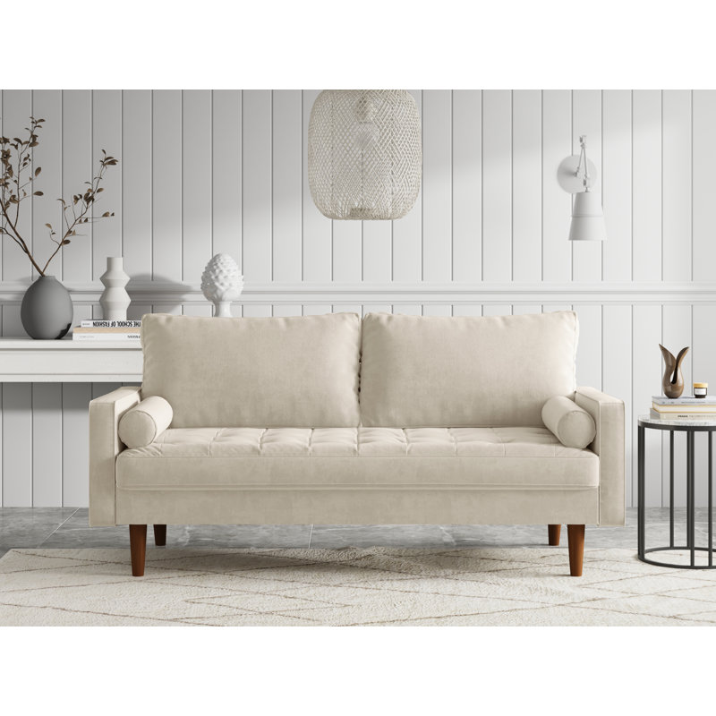 Collington 70" Square Arm Tufted Seat Sofa, Ivory Polyester