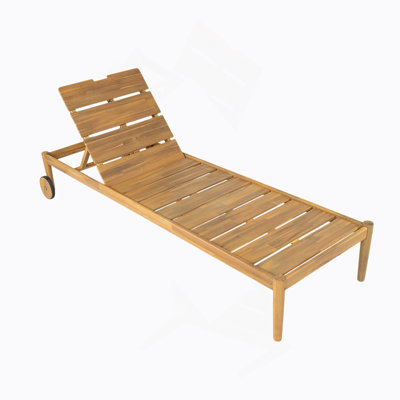 Outdoor Chaise Lounge With Wheels, Acacia Wood Frame(Set Of 2)