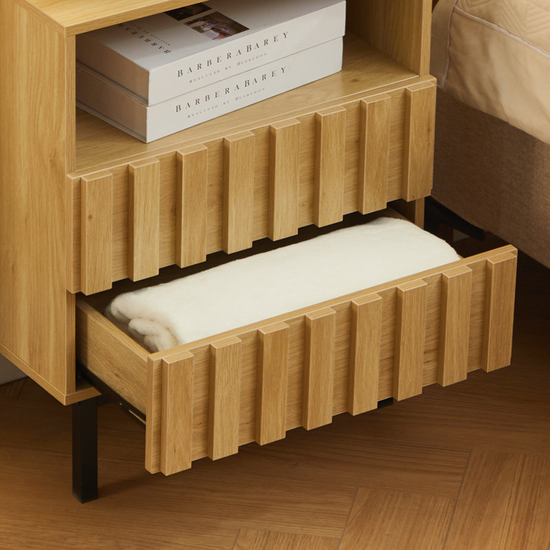 Table de chevet 2 tiroirs Wooden Stripe, Ivoire ivoire