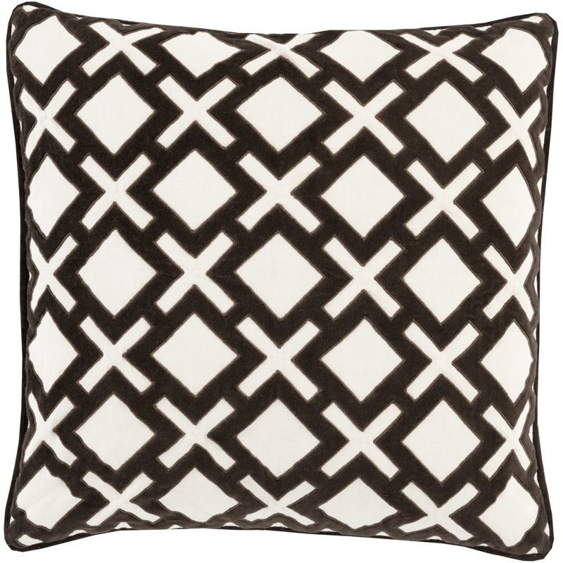 Geometric Throw Pillow, 18" H x 18" W x 4" D, Black/Cream , Down