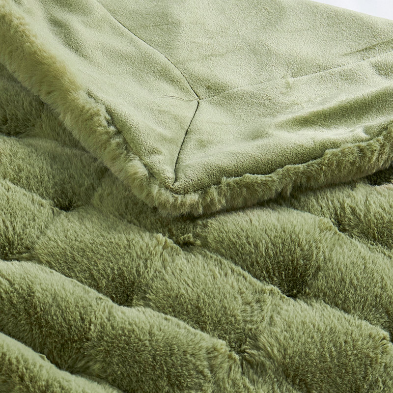 CloudNest Plush Faux Fur Throw Blanket, Olive