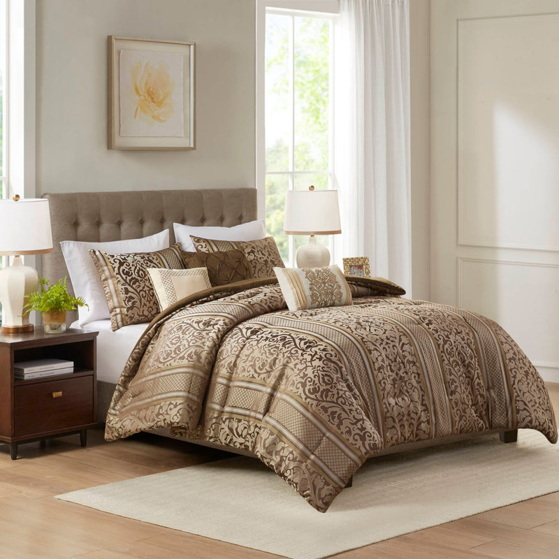 Ensemble d'édredon 6 pièces avec coussins décoratifs en jacquard, Édredon double / double