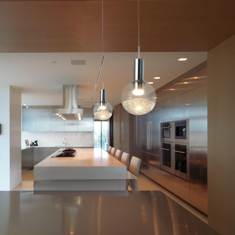 Sienna 5-in Integrated LED Height Adjustable ETL Certified Pendant Light with Globe Shade, Polished Chrome