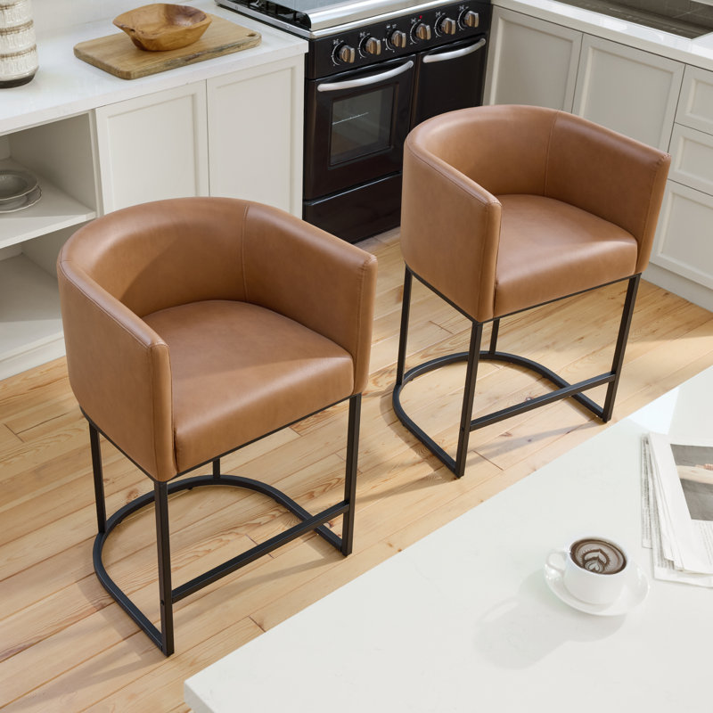 Tabouret de comptoir rembourré avec structure en métal, Brun