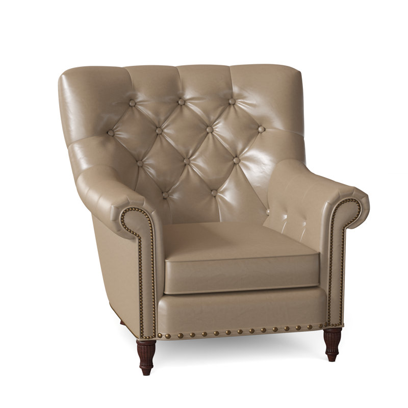Kirby Leather Club Chair, Outsider Raven Genuine Leather, Mahogany, #9 & #54 French Natural