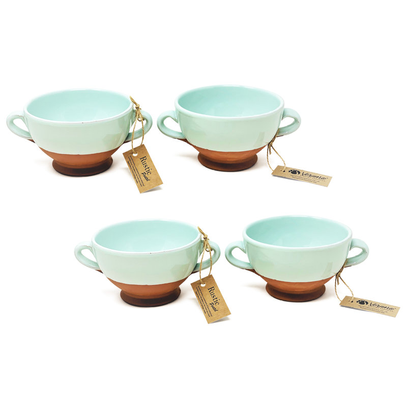 Rustic Pastel - Soup Bowl (half Dipped) - White - Set Of 4, Green