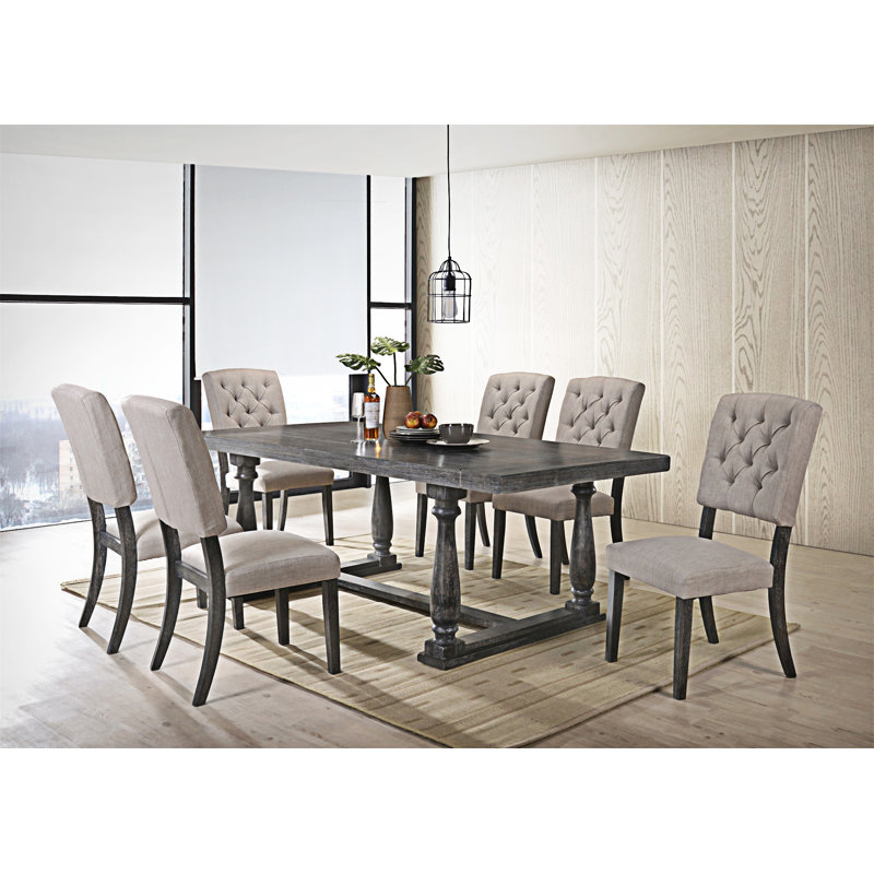 Grunwald 7 Piece Dining Set,dinning table set, Weathered Gray, Weathered Gray/Cream