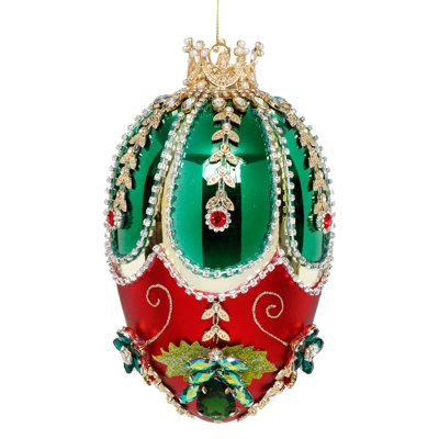 Faberge Jewel Egg Ornament , Green/Red Inches