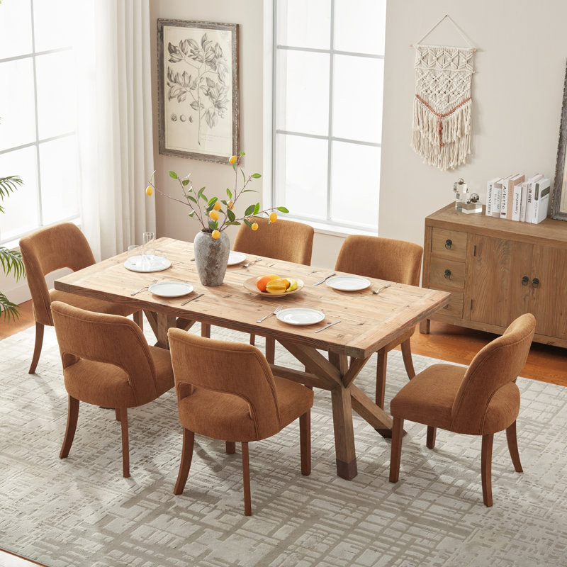 Ensemble de 4 chaises de salle à manger rembourrées avec pieds en bois, Orange