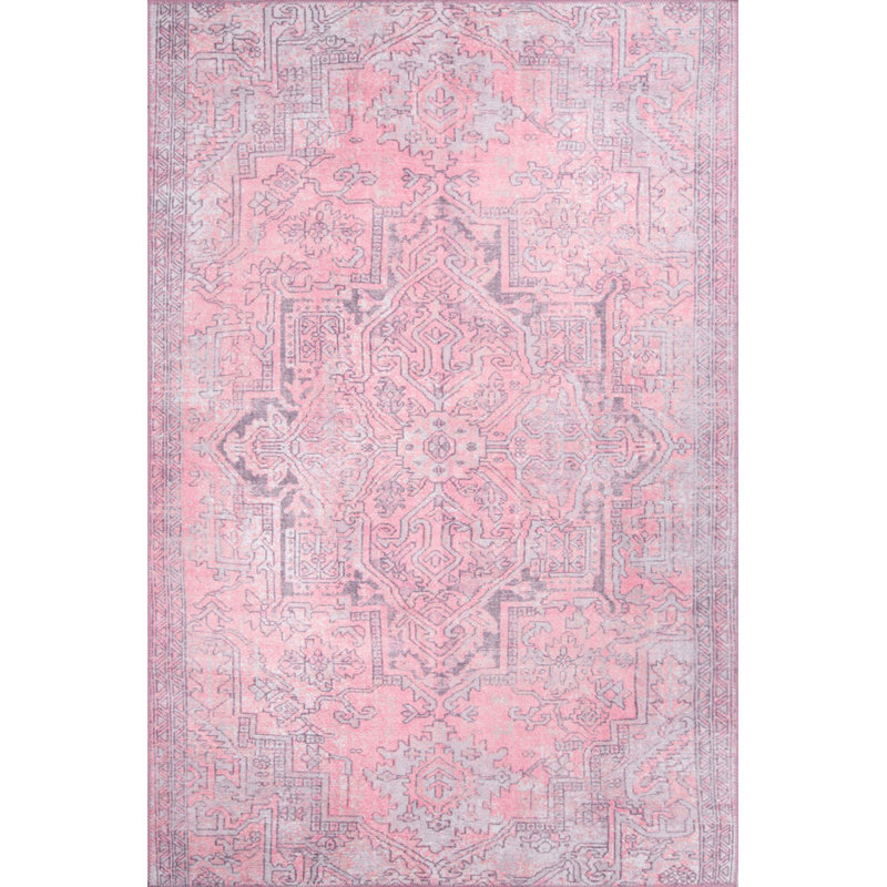 Tapis rose à motif tissé rétro, Rectangle 3 pi 10 po x 5 pi 3 po