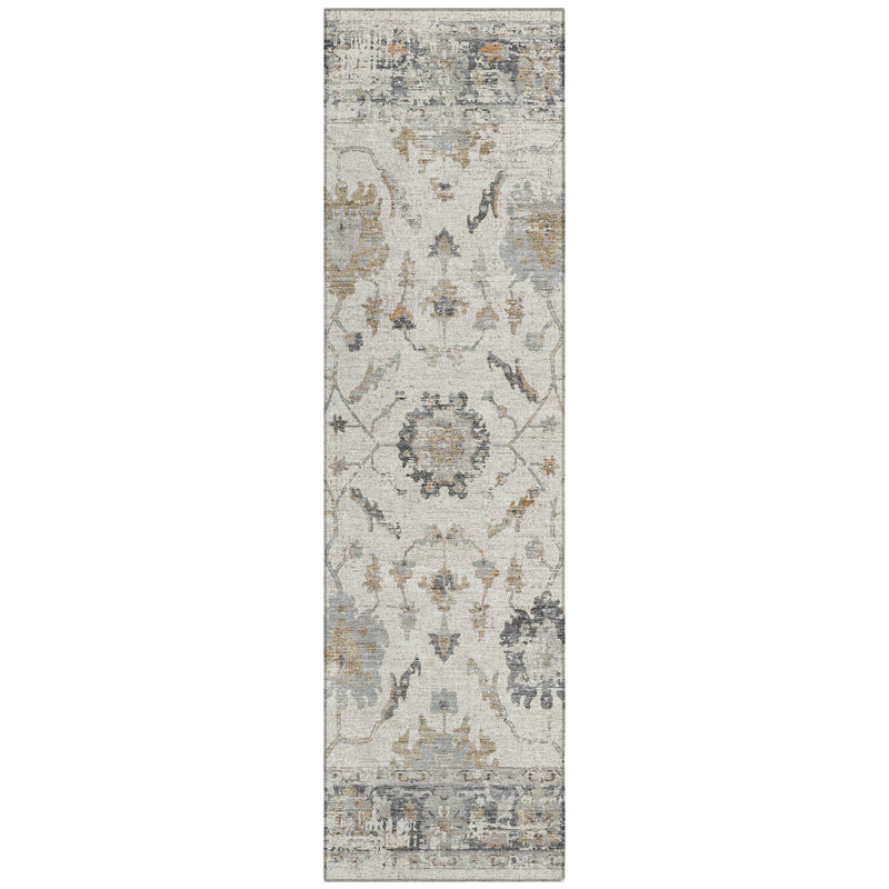 Machine Washable Indoor/Outdoor Xhevrie Ivory Rug, Runner 2'3" x 7'6"