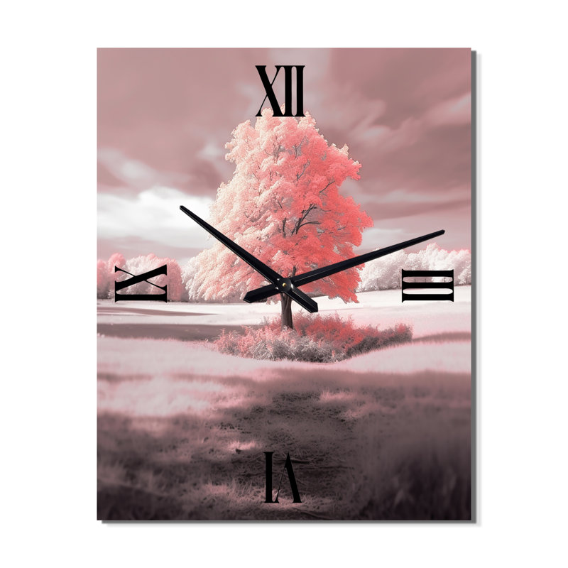 Horloge murale surdimensionnée, arbre majestueux en rose délicat, Petit