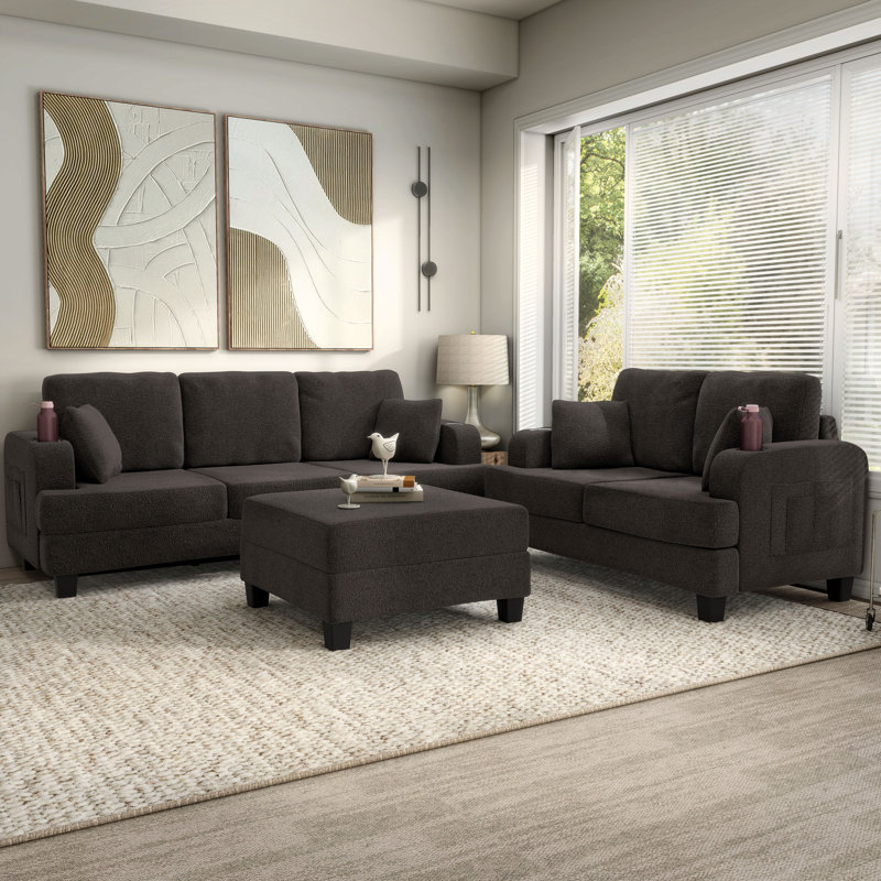Ensemble de canapé 3 pièces Viafora, Gris foncé, 3 pièces: canapé, causeuse, fauteuil