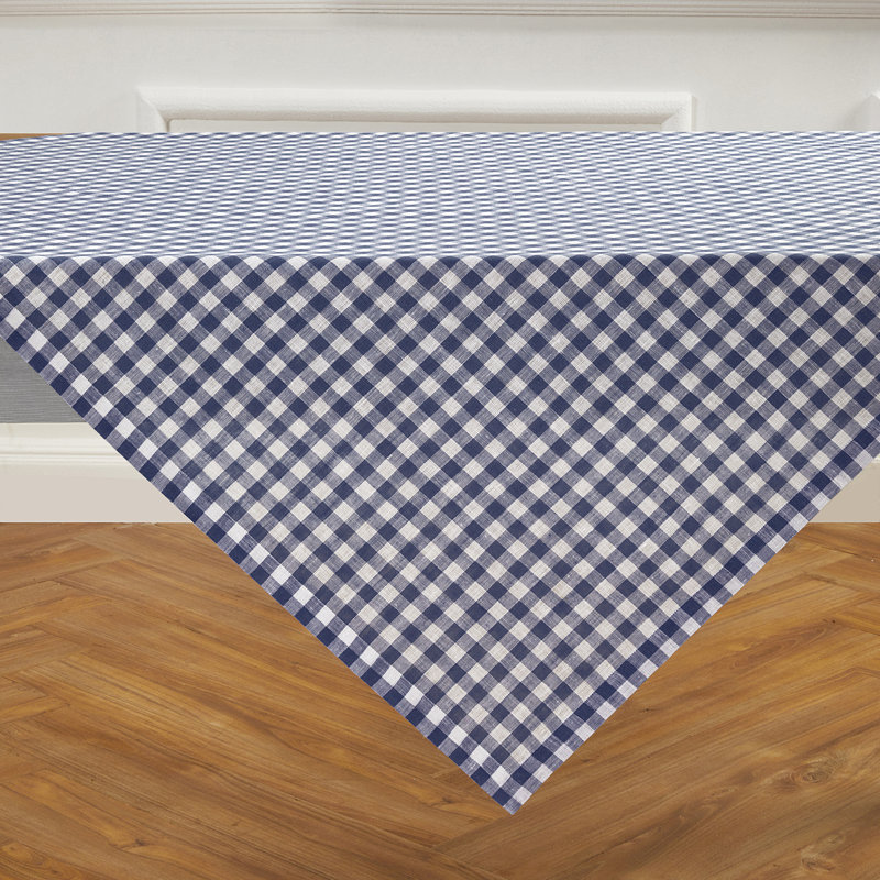 Gingham Check - 100% Pure Linen Table Throw, Navy, Gingham