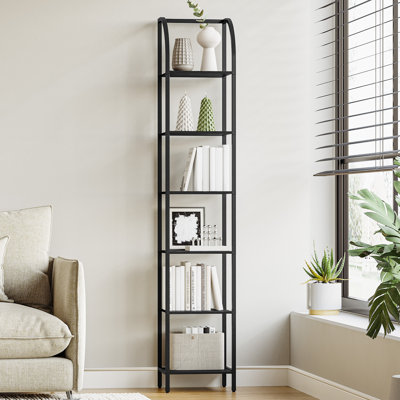 Bookshelf Narrow Bookcase, Tall Storage Rack with Steel Frame, Display Standing Shelf Unit, Skinny Book Shelf for Study Living Room Home Office, Industrial Style, 6-Tier Black