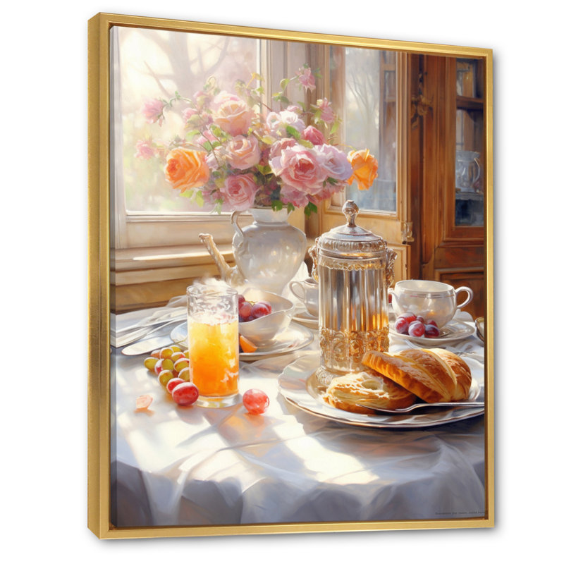 Latrivia Food, petit déjeuner douillet, art mural sur toile, H 32 po x l 16 po x P 1 po, Cadre flottant doré