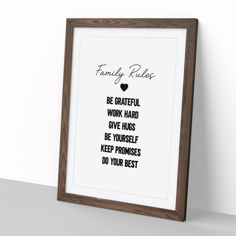 Family Rules - Picture Frame Typography, 90cm H x 65cm W x 2cm D, Walnut