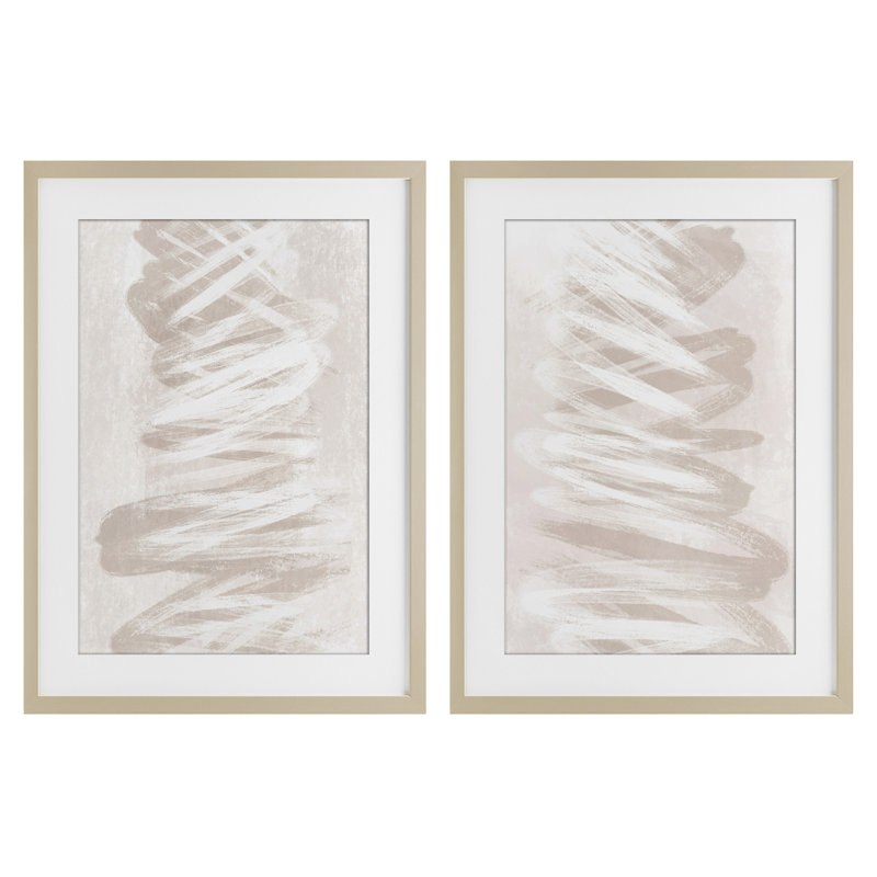 Ensemble de 2 impressions encadrées sous verre Minimal Beige Waves, design par Martina Pavlova, H 23 po x l 17 po