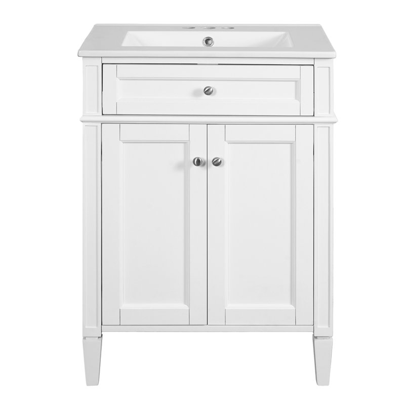 Meuble-lavabo 24 po avec 2 portes et tiroir coulissant, armoire de rangement pour salle de bain avec lavabo, portes à fermeture en douceur avec organisateurs