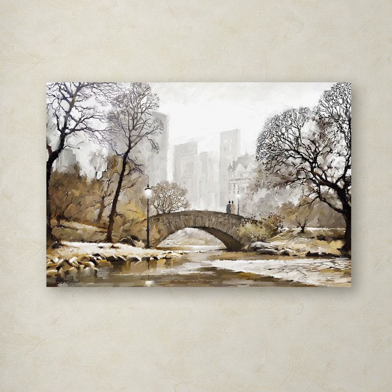 Gapstow Bridge Scenic Modern Canvas Art in Neutral Tones
