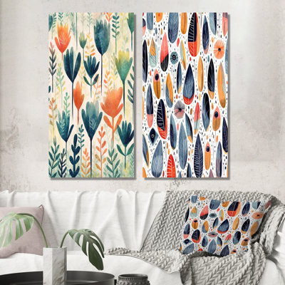 «Teal Coral Scandinave Floral Motif», 2 pièces