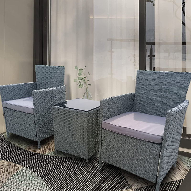 Barreiro 2 - Person Wicker Patio Dining Set with Square Table , Cushions Included, Grey
