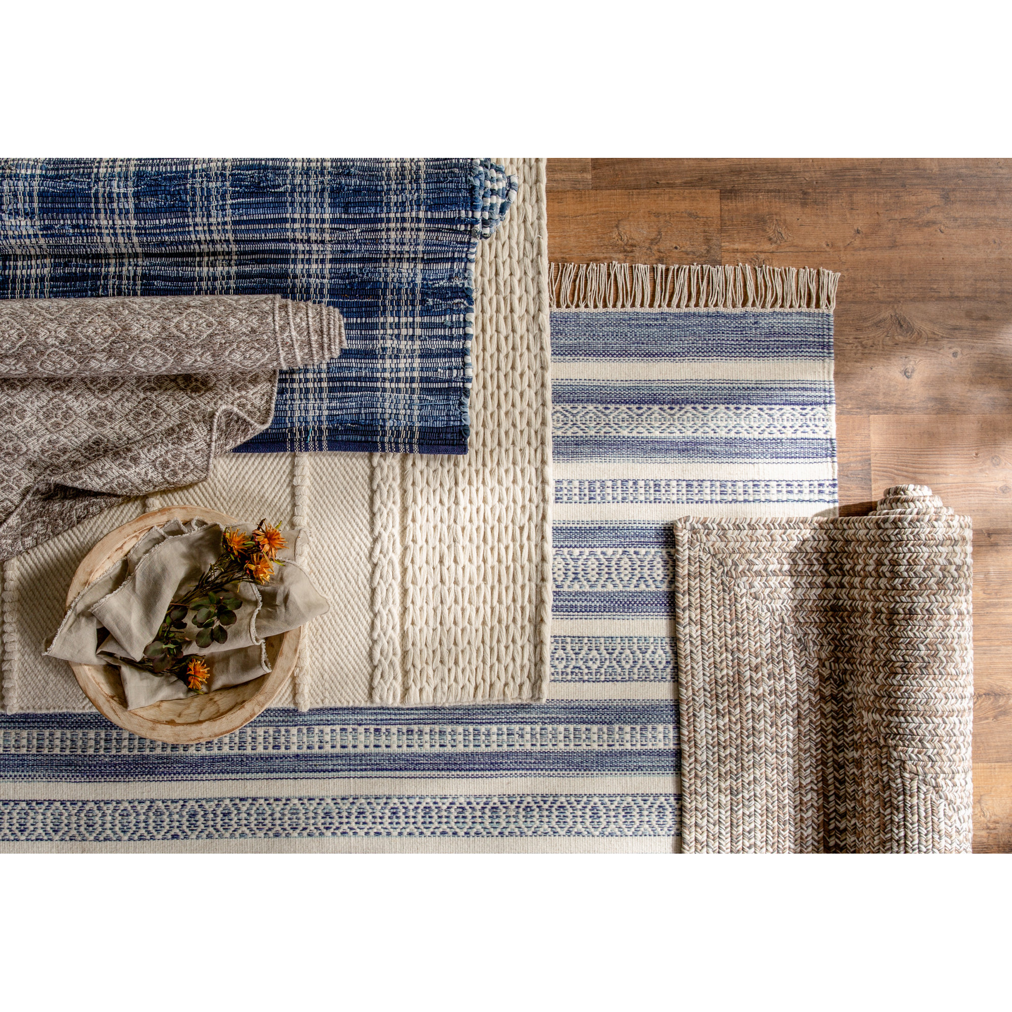 Denim Plaid Handwoven Cotton Rug, Rectangle 9'6" x 13'6"