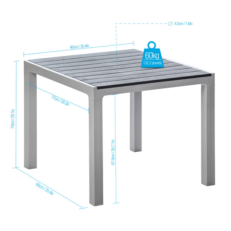Armbrister Plastic Dining Table, 29.1" H x 35.4" W x 35.4" D, Slate Top/Gray Base